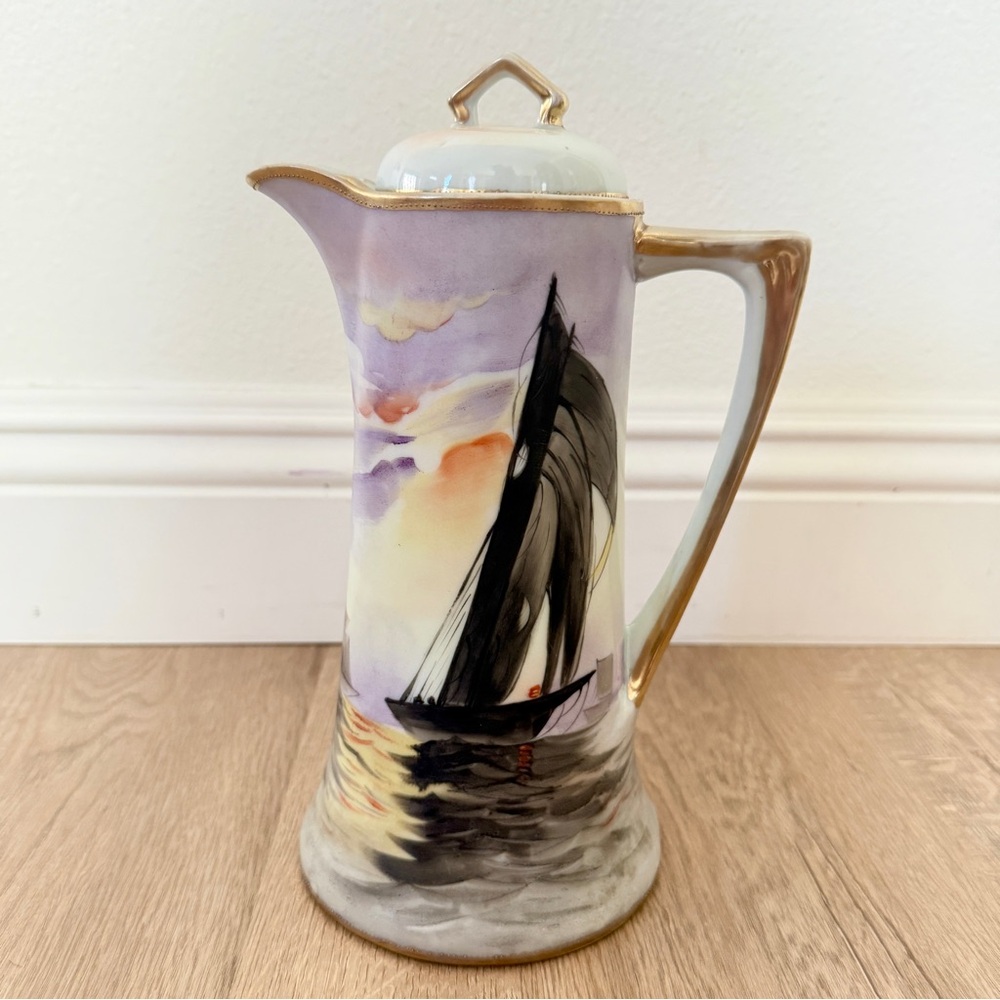 Antique Nippon‎ 1891-1921 Hand Painted Sailboat Porcelain Chocolate Coffee Pot